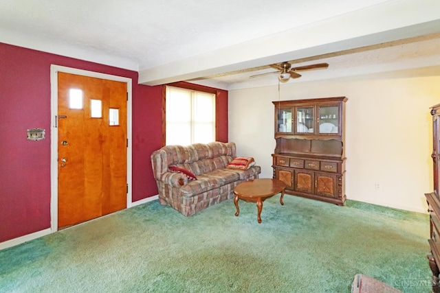 738 Clough Pike, Union Twp, OH 45245 - carpeted living room with a ceiling fan and beam ceiling