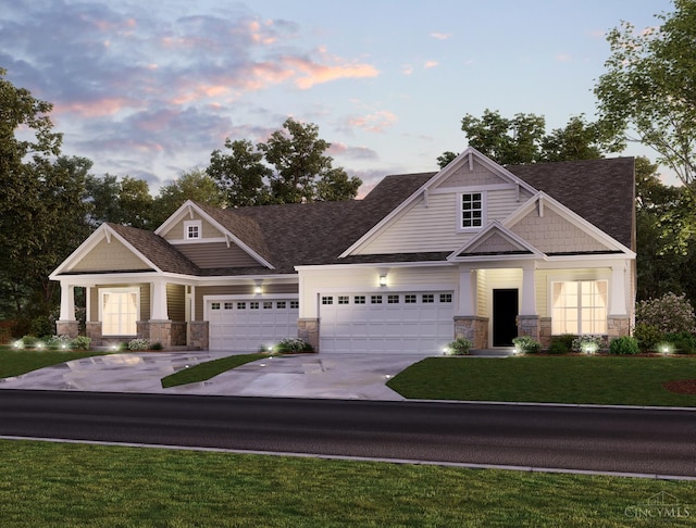 5556 Birch Ct Unit 9756, Fairfield Twp, OH 45011 - craftsman inspired home featuring stone siding, concrete driveway, an attached garage, and a lawn