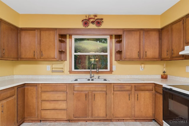 9488 Daugherty Marks Rd, Clark Twp, OH 45130 - kitchen with open shelves, a sink, electric range oven, and light countertops