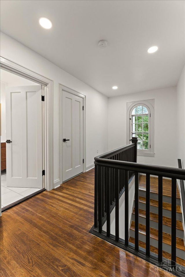 3970 Abington Ave, Cincinnati, OH 45229 - corridor featuring an upstairs landing, wood finished floors, and recessed lighting