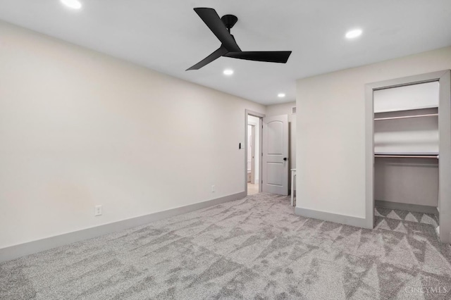 797 Fourth St, Reading, OH 45215 - unfurnished bedroom with carpet floors, recessed lighting, baseboards, a ceiling fan, and a spacious closet