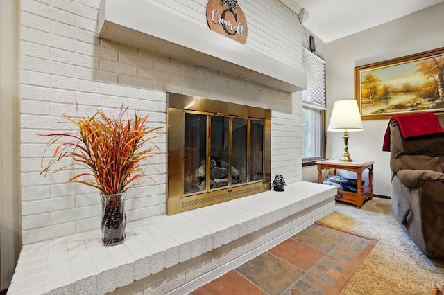 21 Garden Cir, Wilmington, OH 45177 - detailed view of a brick fireplace and carpet