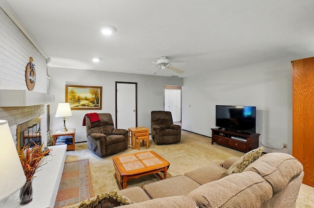 21 Garden Cir, Wilmington, OH 45177 - carpeted living area with ceiling fan, a fireplace, and recessed lighting