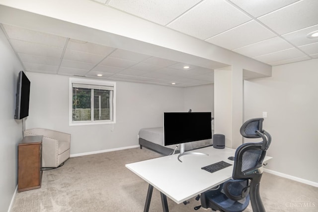7638 Lake Pointe, Hamilton Twp, OH 45039 - carpeted office space with a paneled ceiling, baseboards, and recessed lighting