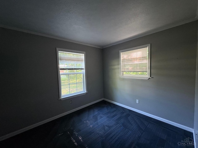 2307 Wilshire Cir, Stonelick Twp, OH 45122 - empty room featuring dark colored carpet, crown molding, and a textured ceiling