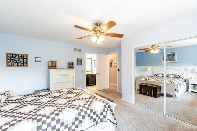 1627 Braintree Dr, Anderson Twp, OH 45255 - bedroom featuring a closet, light carpet, ceiling fan, and baseboards