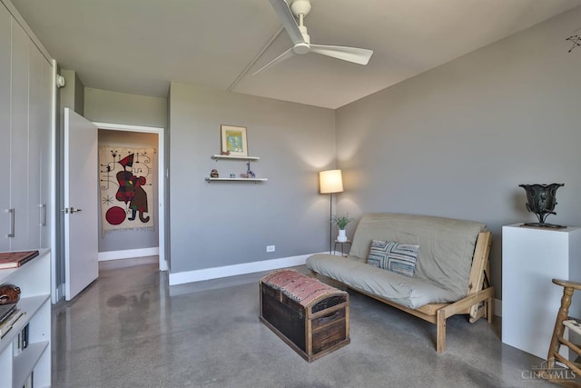 2401 Ingleside Ave Unit 10D, Cincinnati, OH 45206 - living area featuring ceiling fan, concrete floors, and baseboards