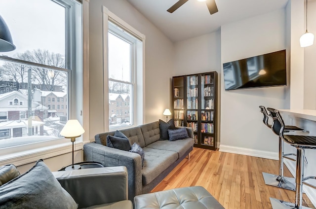 2110 Fulton Ave Unit 3, Cincinnati, OH 45206 - living area featuring a ceiling fan, plenty of natural light, and light wood finished floors