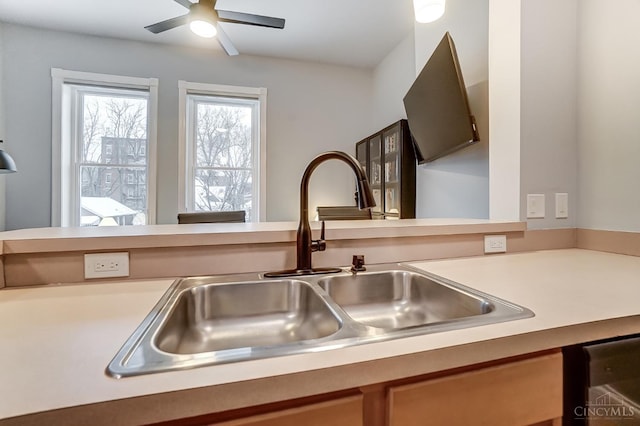 2110 Fulton Ave Unit 3, Cincinnati, OH 45206 - kitchen view of a sink, light countertops, and ceiling fan