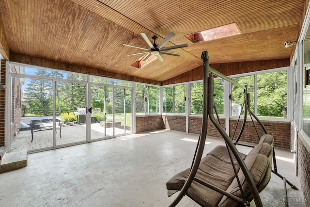 8912 Chapelsquare Ln, Symmes Twp, OH 45249 - unfurnished sunroom with a ceiling fan, lofted ceiling, and a skylight