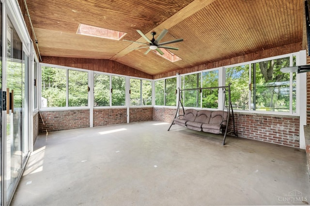 8912 Chapelsquare Ln, Symmes Twp, OH 45249 - unfurnished sunroom with a ceiling fan, a skylight, and vaulted ceiling
