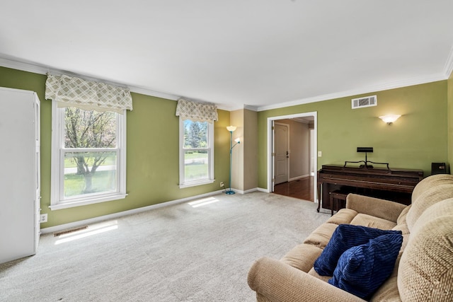 8912 Chapelsquare Ln, Symmes Twp, OH 45249 - living room featuring crown molding, carpet flooring, and baseboards