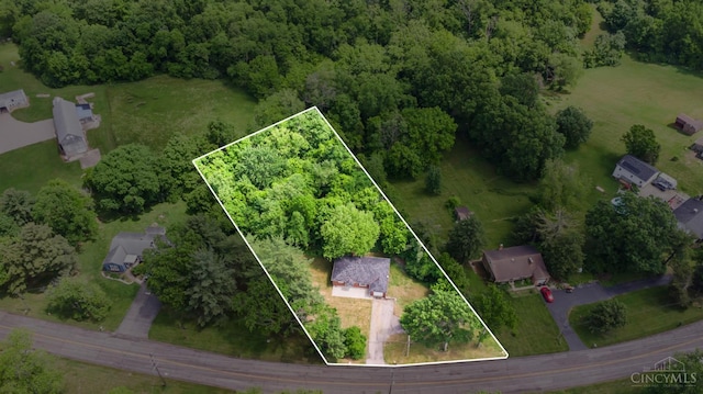 5386 Day Rd, Colerain Twp, OH 45251 - aerial view of property and surrounding area featuring property parcel outlined and a forest
