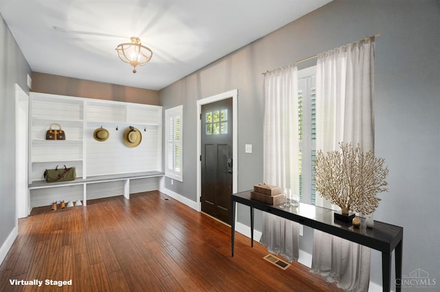 5757 W Fork Rd, Green Twp, OH 45247 - mudroom featuring hardwood / wood-style floors, baseboards, and a chandelier