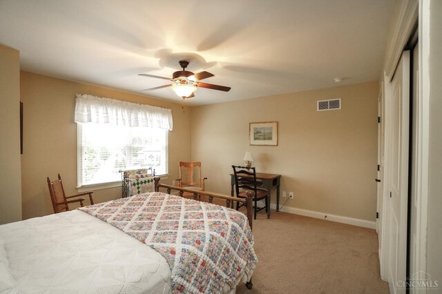 4625 Guildford Dr, West Chester, OH 45069 - bedroom featuring carpet floors, baseboards, a closet, and a ceiling fan