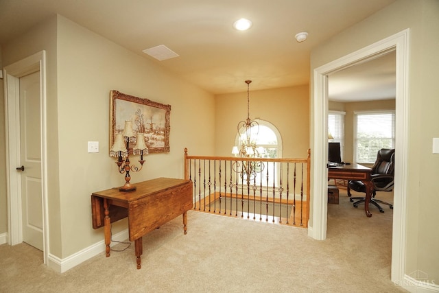4625 Guildford Dr, West Chester, OH 45069 - corridor featuring carpet floors, a chandelier, a desk, baseboards, and recessed lighting
