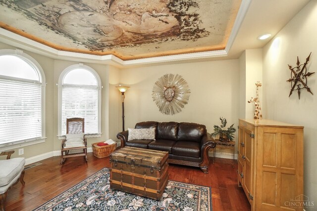 4625 Guildford Dr, West Chester, OH 45069 - living room with a tray ceiling, dark wood-style floors, healthy amount of natural light, and recessed lighting