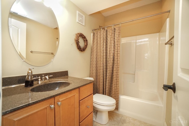4625 Guildford Dr, West Chester, OH 45069 - full bath featuring vanity, toilet, tile patterned flooring, and shower / bathtub combination with curtain