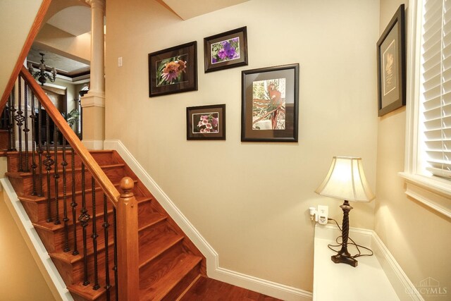 4625 Guildford Dr, West Chester, OH 45069 - stairs with baseboards and wood finished floors