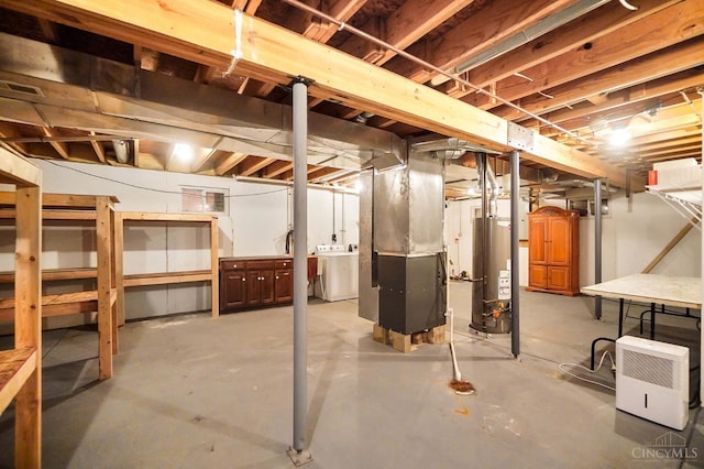 2193 Phillips Rd, Union Twp, OH 45036 - unfinished below grade area featuring water heater, washing machine and clothes dryer, and heating unit