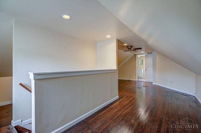 3947 Ruth Ln, Cheviot, OH 45211 - additional living space with hardwood / wood-style flooring, lofted ceiling, a ceiling fan, and recessed lighting