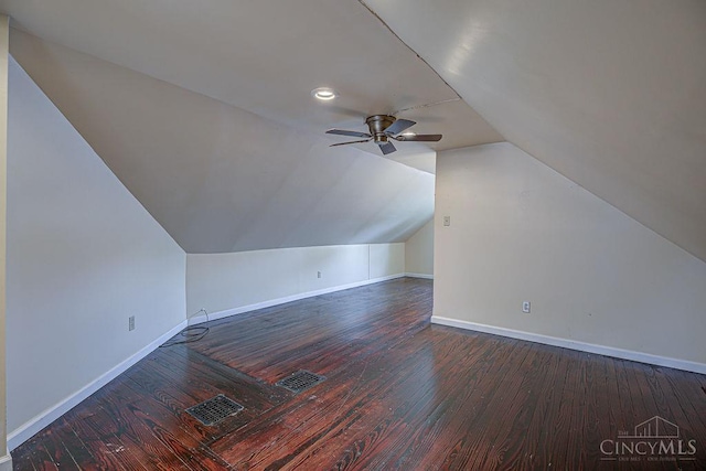 3947 Ruth Ln, Cheviot, OH 45211 - bonus room with dark wood-style floors, a ceiling fan, and vaulted ceiling