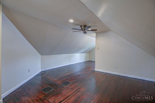 3947 Ruth Ln, Cheviot, OH 45211 - additional living space with dark wood-style flooring, ceiling fan, and vaulted ceiling