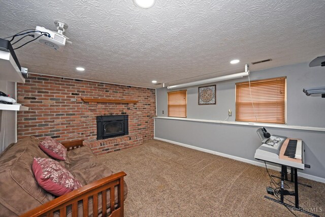 2868 Grosvenor Dr, Colerain Twp, OH 45251 - carpeted living room featuring a textured ceiling, recessed lighting, baseboards, and a wood stove