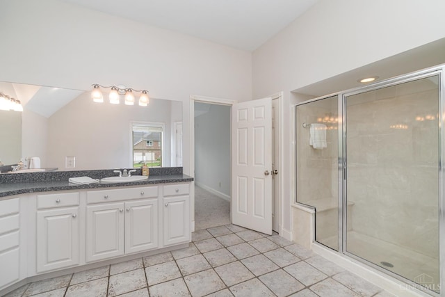 3190 Fox Run Dr, Ross Twp, OH 45013 - full bathroom with double vanity, a stall shower, and tile patterned flooring