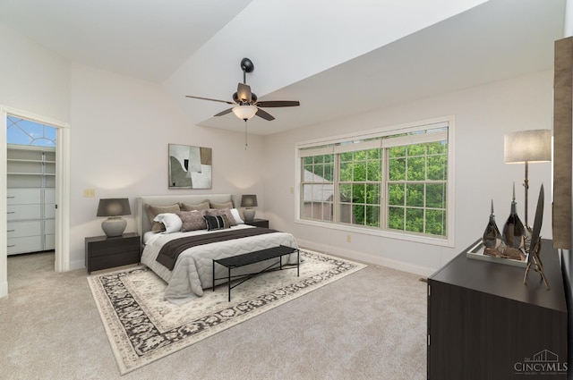 3190 Fox Run Dr, Ross Twp, OH 45013 - bedroom with carpet, vaulted ceiling, a spacious closet, and ceiling fan