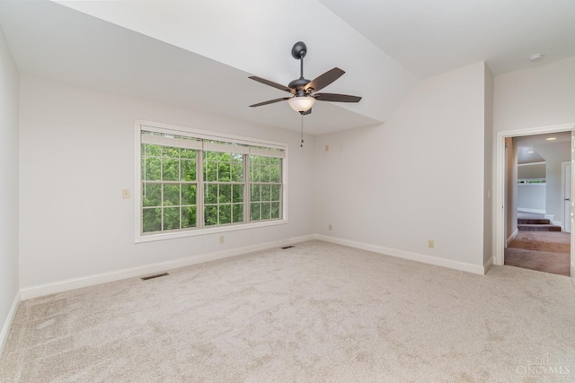 3190 Fox Run Dr, Ross Twp, OH 45013 - unfurnished room with carpet, ceiling fan, vaulted ceiling, and a smoke detector