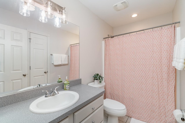 3190 Fox Run Dr, Ross Twp, OH 45013 - full bath featuring vanity, tile patterned floors, curtained shower, and recessed lighting