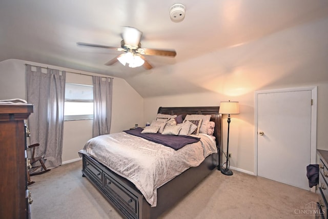 3430 Melodymanor Dr, Colerain Twp, OH 45239 - bedroom featuring light colored carpet, lofted ceiling, and a ceiling fan