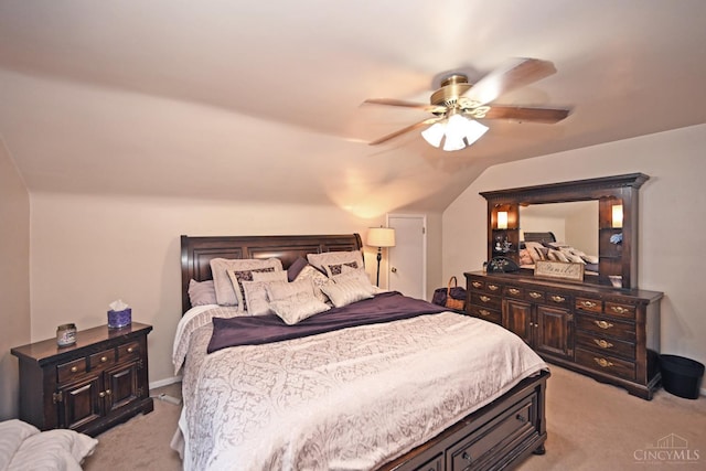 3430 Melodymanor Dr, Colerain Twp, OH 45239 - bedroom featuring light colored carpet, vaulted ceiling, and a ceiling fan