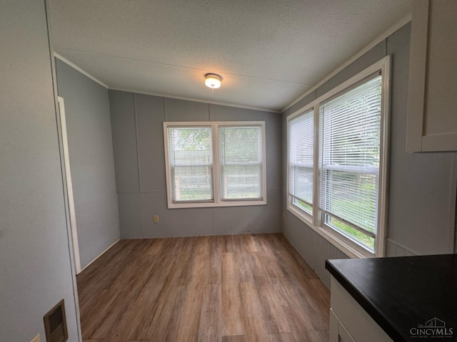 46 Frazier Rd, Jefferson Twp, OH 45148 - unfurnished dining area with wood finished floors, lofted ceiling, and a textured ceiling
