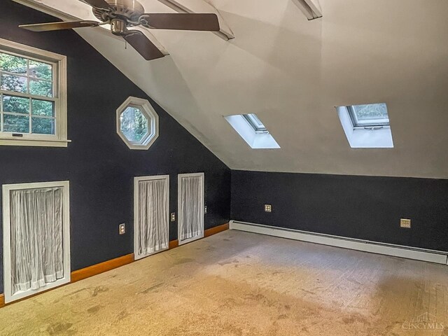 1588 Moon Valley Ln, Anderson Twp, OH 45230 - bonus room with a skylight, baseboard heating, lofted ceiling, a ceiling fan, and carpet flooring