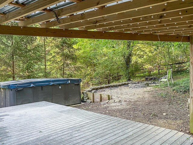 1588 Moon Valley Ln, Anderson Twp, OH 45230 - wooden terrace with a hot tub and a wooded view