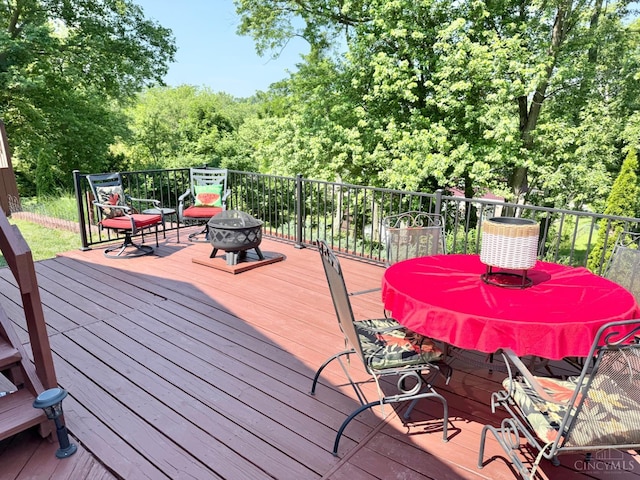 4375 Airycrest Ln, Cincinnati, OH 45211 - wooden terrace with an outdoor fire pit