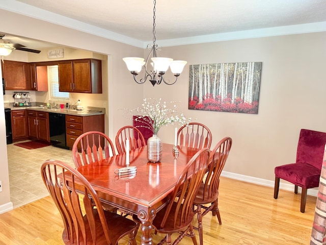 4375 Airycrest Ln, Cincinnati, OH 45211 - dining space featuring a chandelier, light wood-style flooring, and a ceiling fan