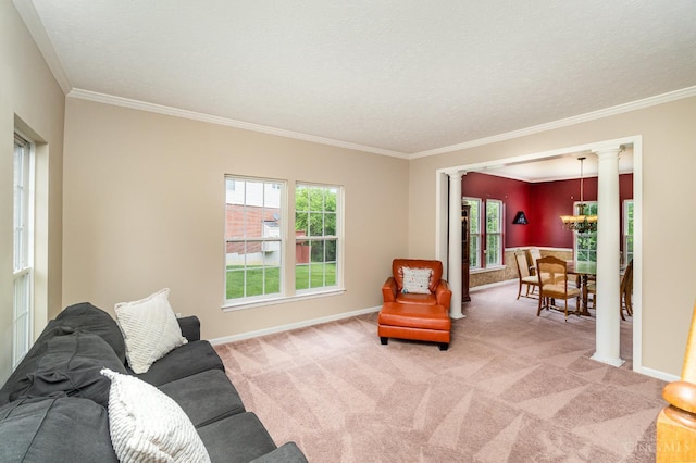 5200 Poets Way, Liberty Twp, OH 45011 - living room with ornamental molding, light colored carpet, and a textured ceiling