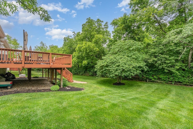 5200 Poets Way, Liberty Twp, OH 45011 - view of green lawn with stairway and a wooden deck