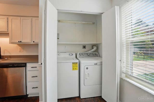 55 Stillmeadow Dr, Pierce Twp, OH 45245 - laundry room with washer and dryer, healthy amount of natural light, and dark wood-style flooring