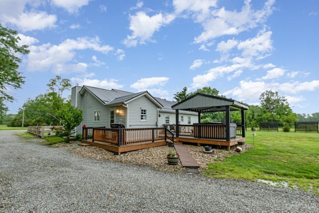 13726 New Harmony Shiloh Rd, Pike Twp, OH 45154 - view of front facade with a wooden deck, a metal roof, and a gazebo
