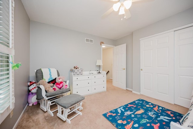 9930 Tall Oaks Ct, Deerfield Twp, OH 45140 - bedroom featuring light carpet, a ceiling fan, and a closet