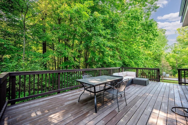 9930 Tall Oaks Ct, Deerfield Twp, OH 45140 - wooden terrace with an outdoor living space and a wooded view