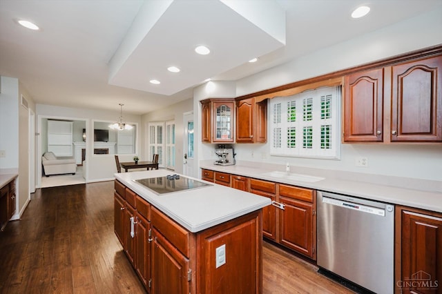 9930 Tall Oaks Ct, Deerfield Twp, OH 45140 - kitchen featuring dishwasher, black electric stovetop, a center island, light countertops, and recessed lighting