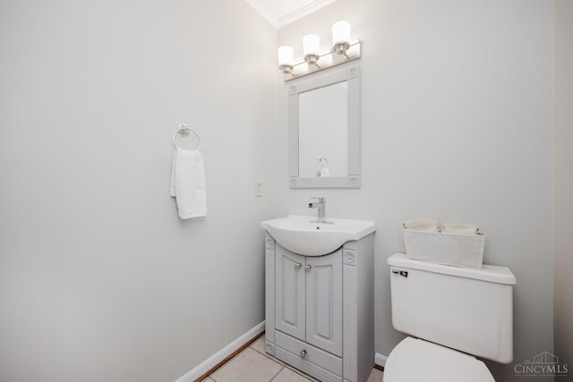 9930 Tall Oaks Ct, Deerfield Twp, OH 45140 - half bathroom featuring vanity, ornamental molding, and tile patterned floors