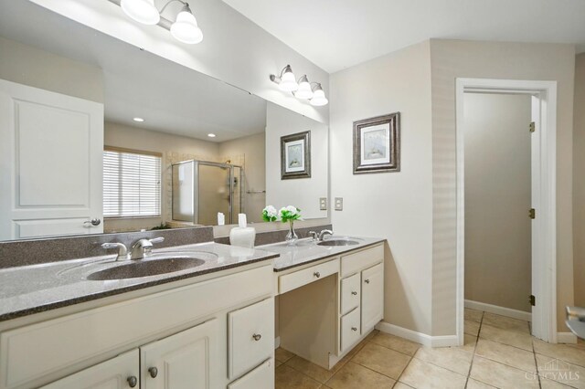 3492 Ballymore Ct, Pierce Twp, OH 45245 - full bath featuring double vanity, a stall shower, and tile patterned flooring