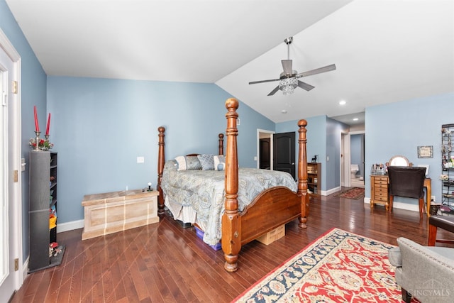 6226 Hunt Rd, Wayne Twp, OH 45118 - bedroom featuring wood finished floors, lofted ceiling, recessed lighting, and ceiling fan