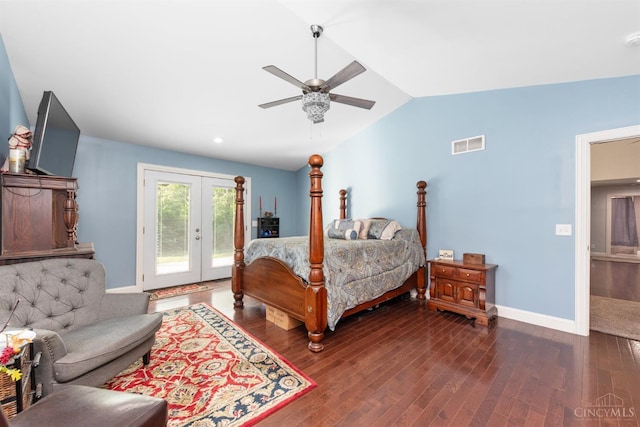 6226 Hunt Rd, Wayne Twp, OH 45118 - bedroom with access to exterior, wood finished floors, vaulted ceiling, french doors, and ceiling fan